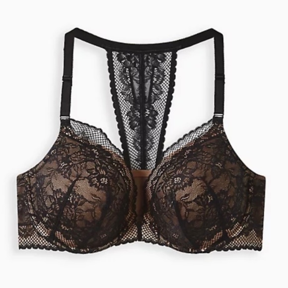 Torrid Women's Plus Size Black Lace Lightly Lined Front Closure T-Shirt Bra - Picture 5 of 11